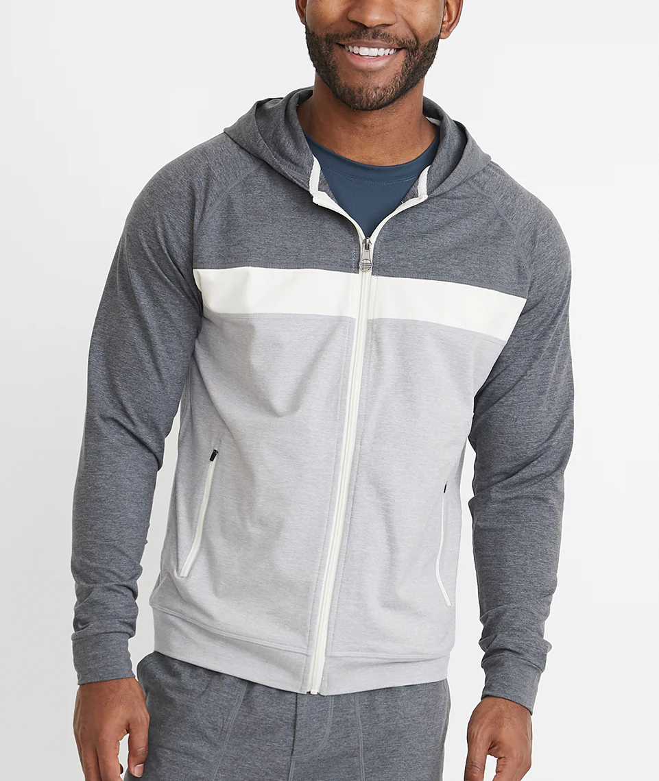 Keeler Zip Hoodie in Grey/White