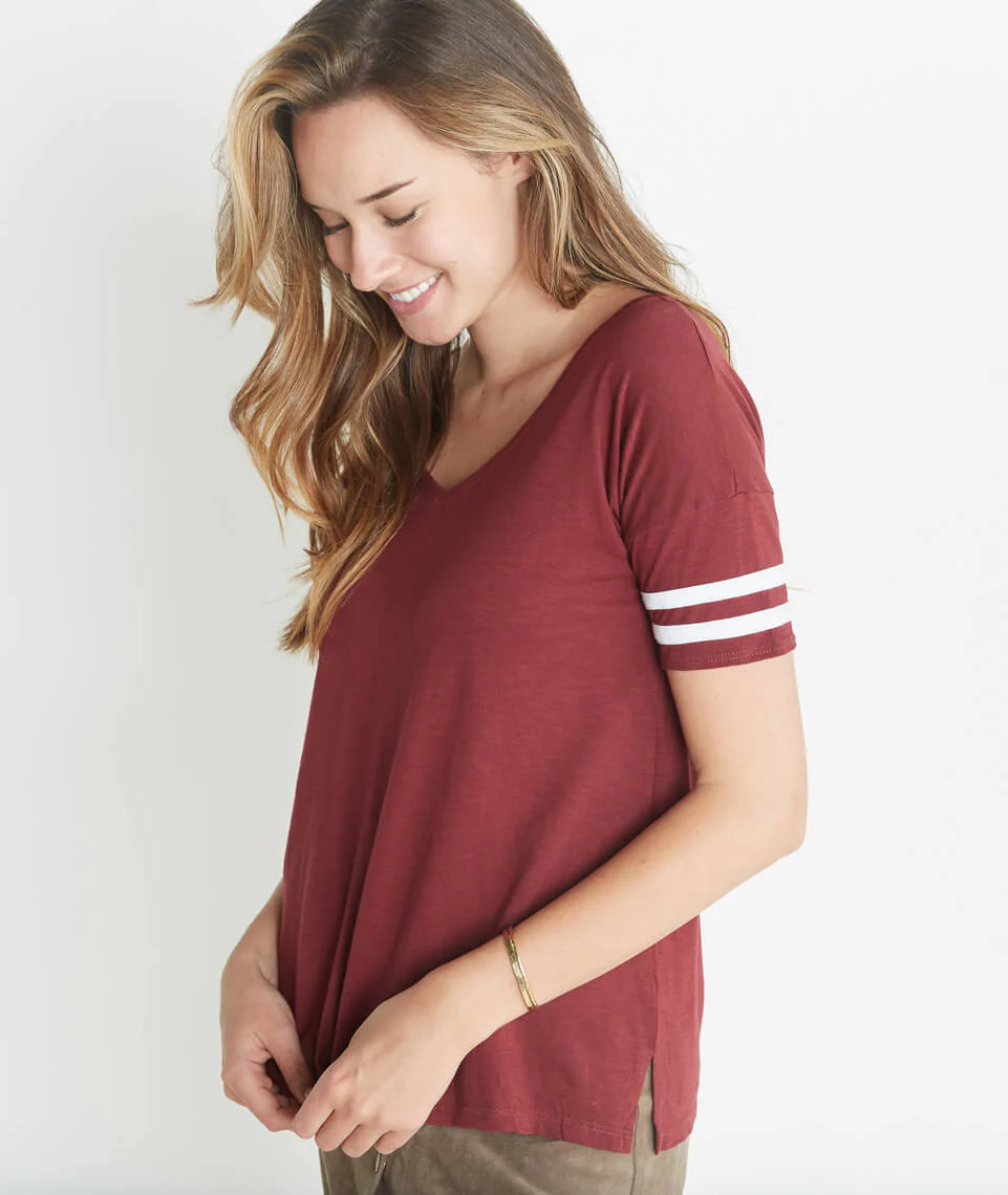 Varsity Stripe Tee in Merlot