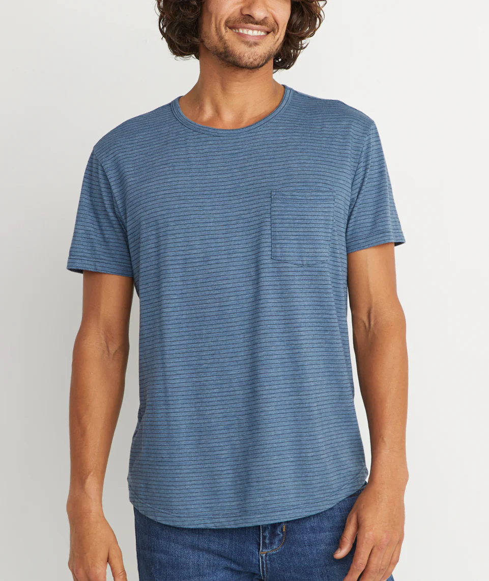 Saddle Pocket Tee in Bering Sea/Black Stripe