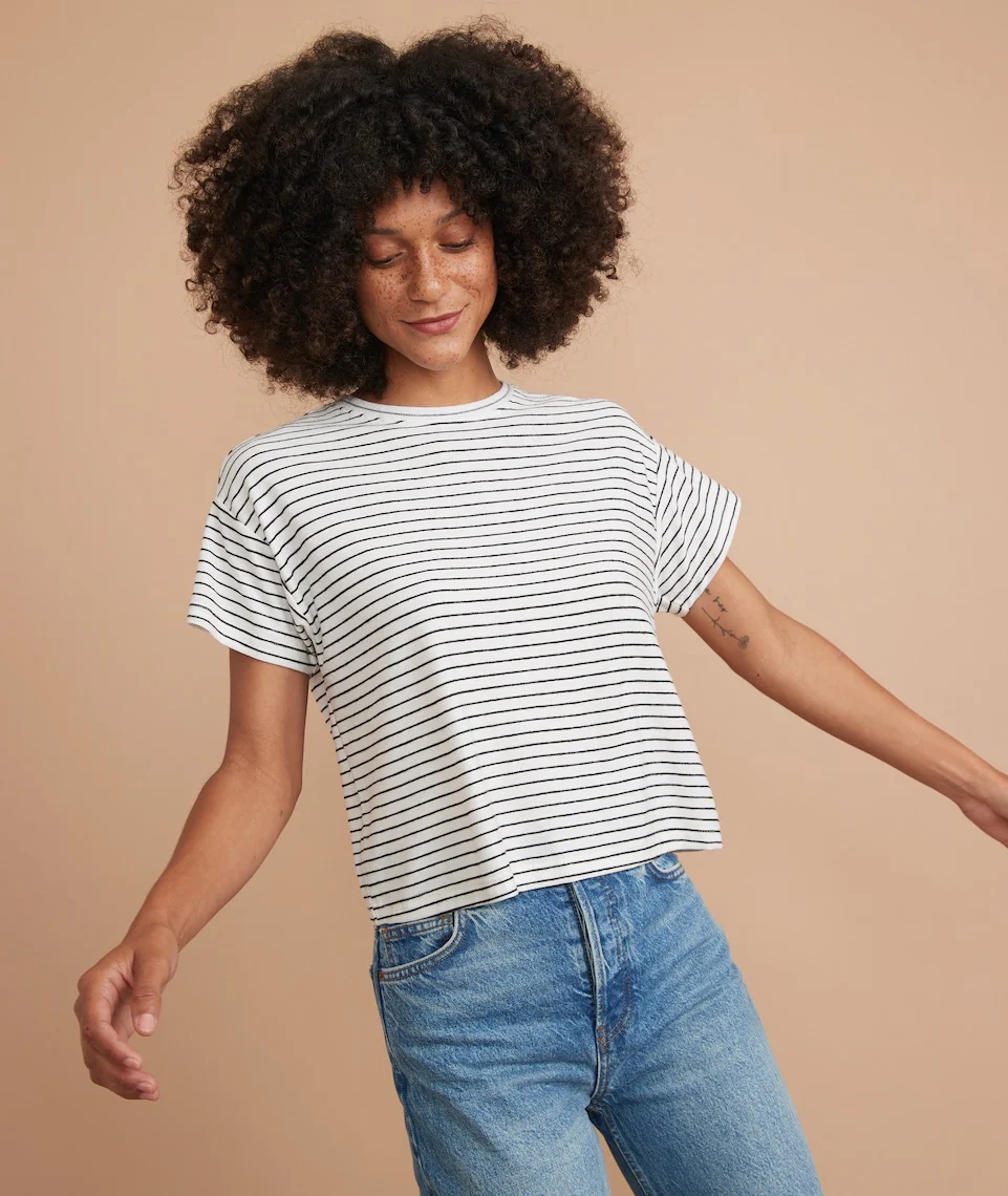 Lydia Textured Stripe Top in Natural/Black Stripe
