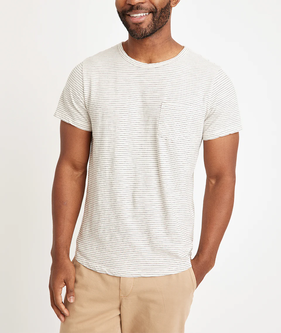 Saddle Hem Pocket Tee in Natural/Black Stripe