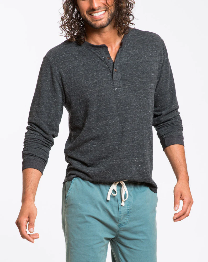 Double Knit Henley - Charcoal
