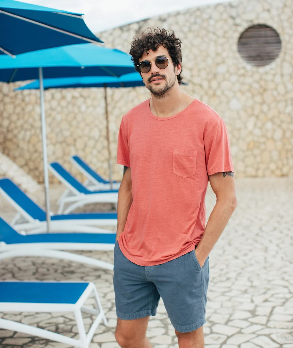 Short Sleeve Hemp Cotton Pocket Tee in Faded Rose