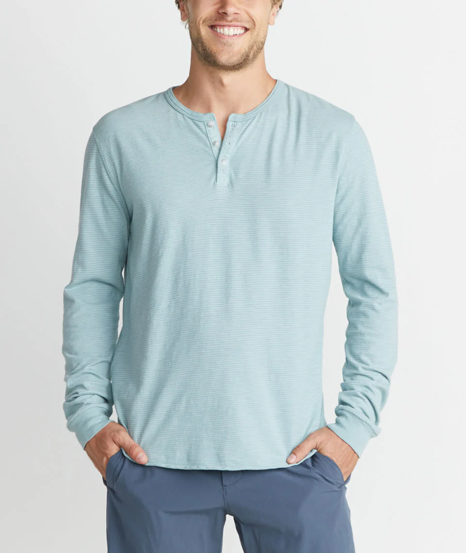 Lightweight Henley in Green Stripe