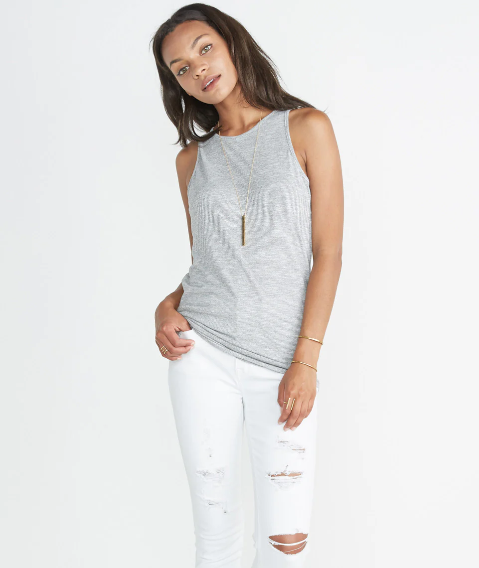 Tori Racerback Tank in Grey and White Stripe