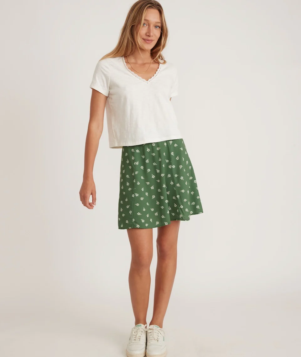 Rhea Lace Trim V-Neck Tee in Antique White