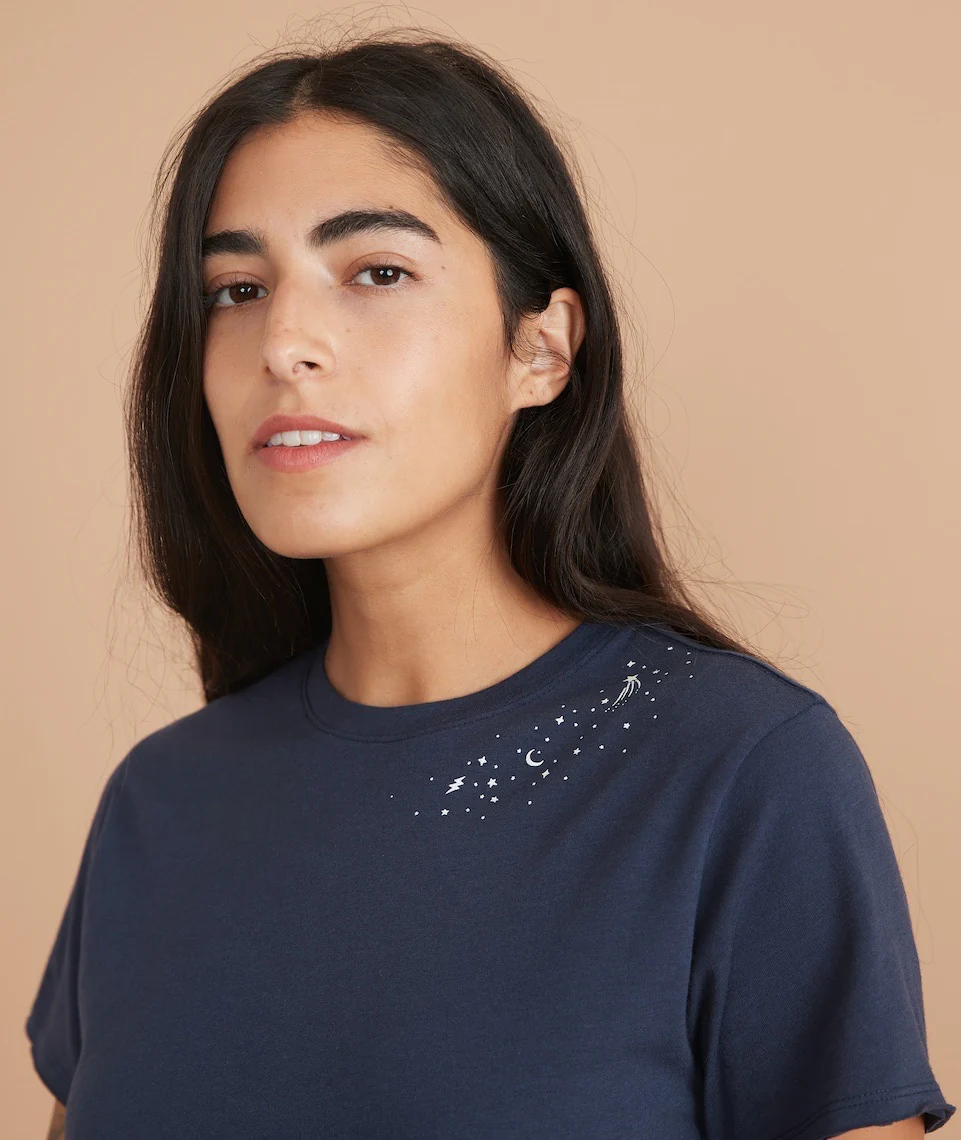 Zodiac Boyfriend Crew Tee in Black Iris Zodiac