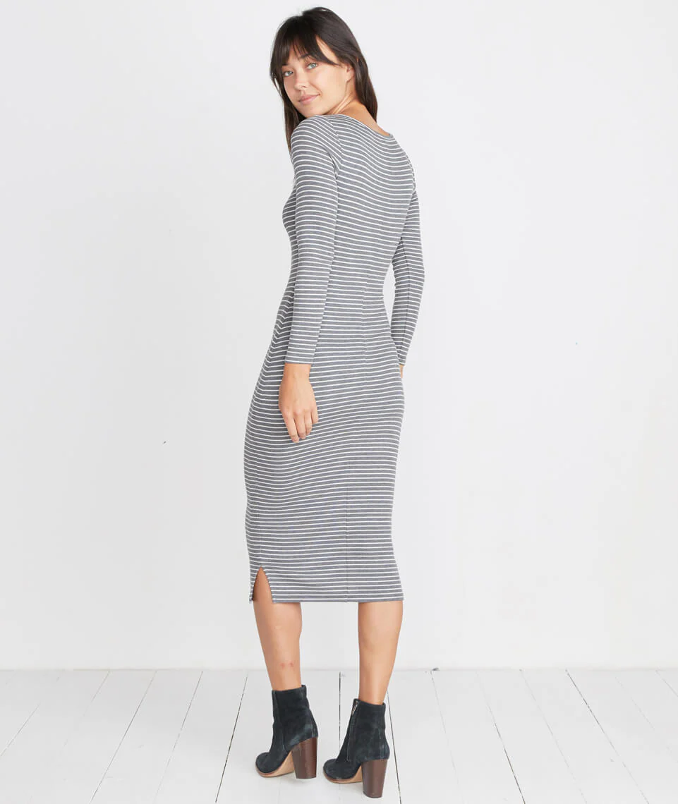 Longsleeve Lexi Midi Dress in Grey/White Stripe