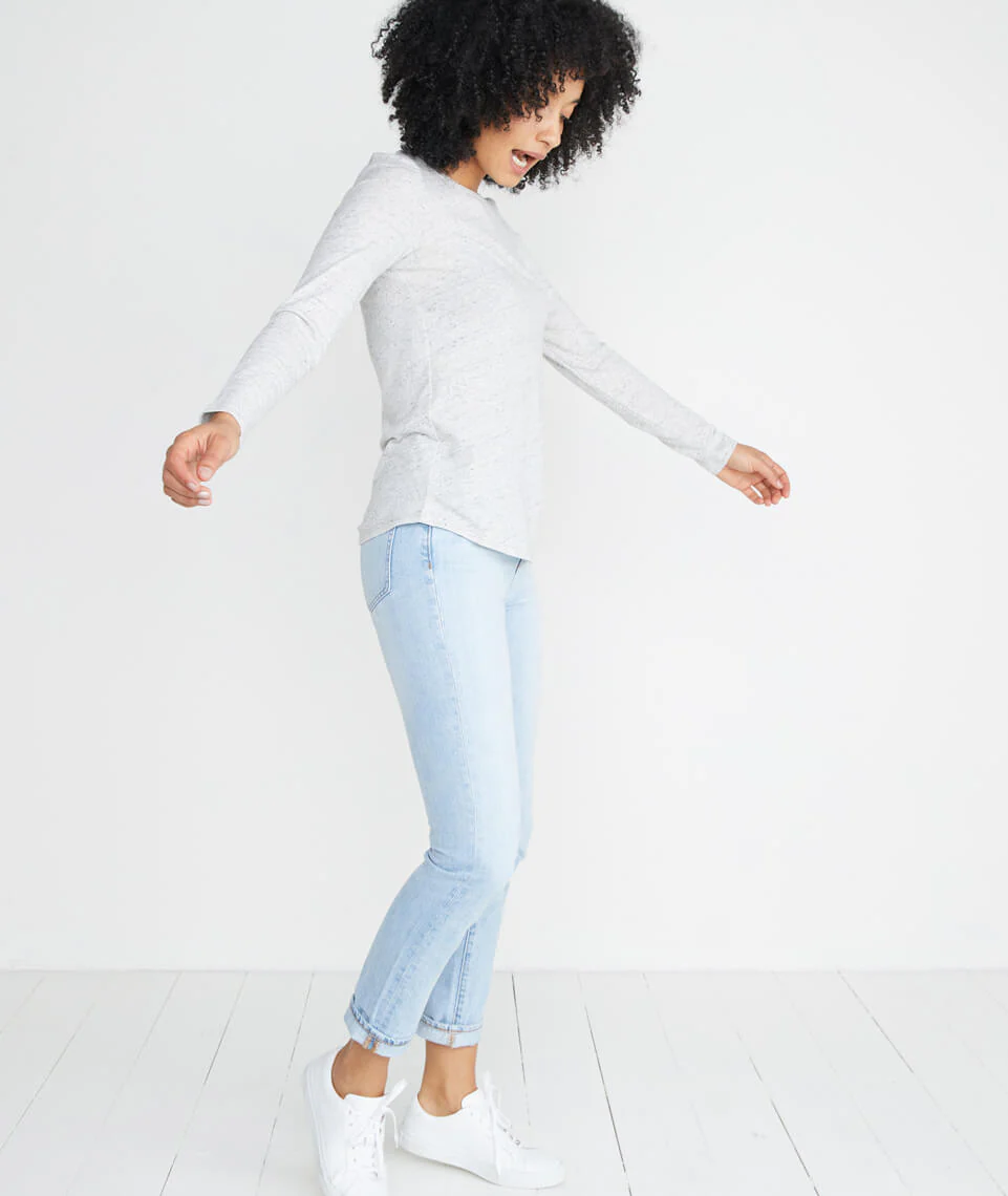 Clover Longsleeve Saddle Tee in Light Heather Ash