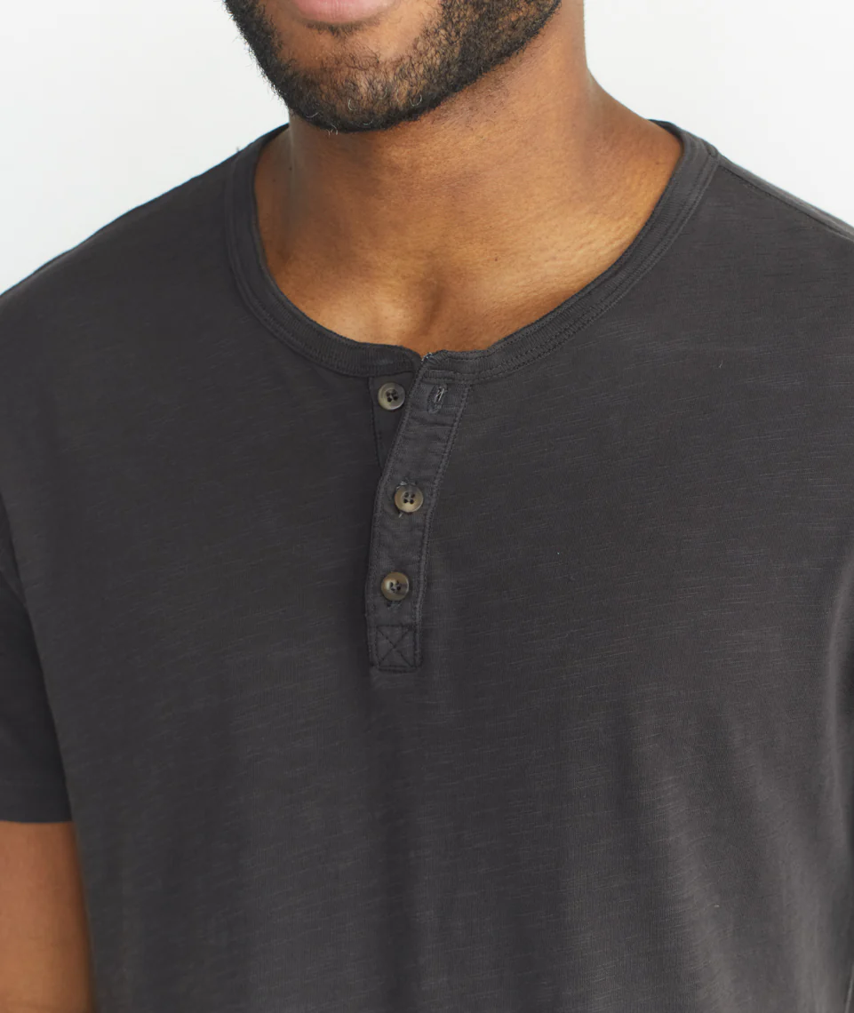 Short Sleeve Henley in Faded Black