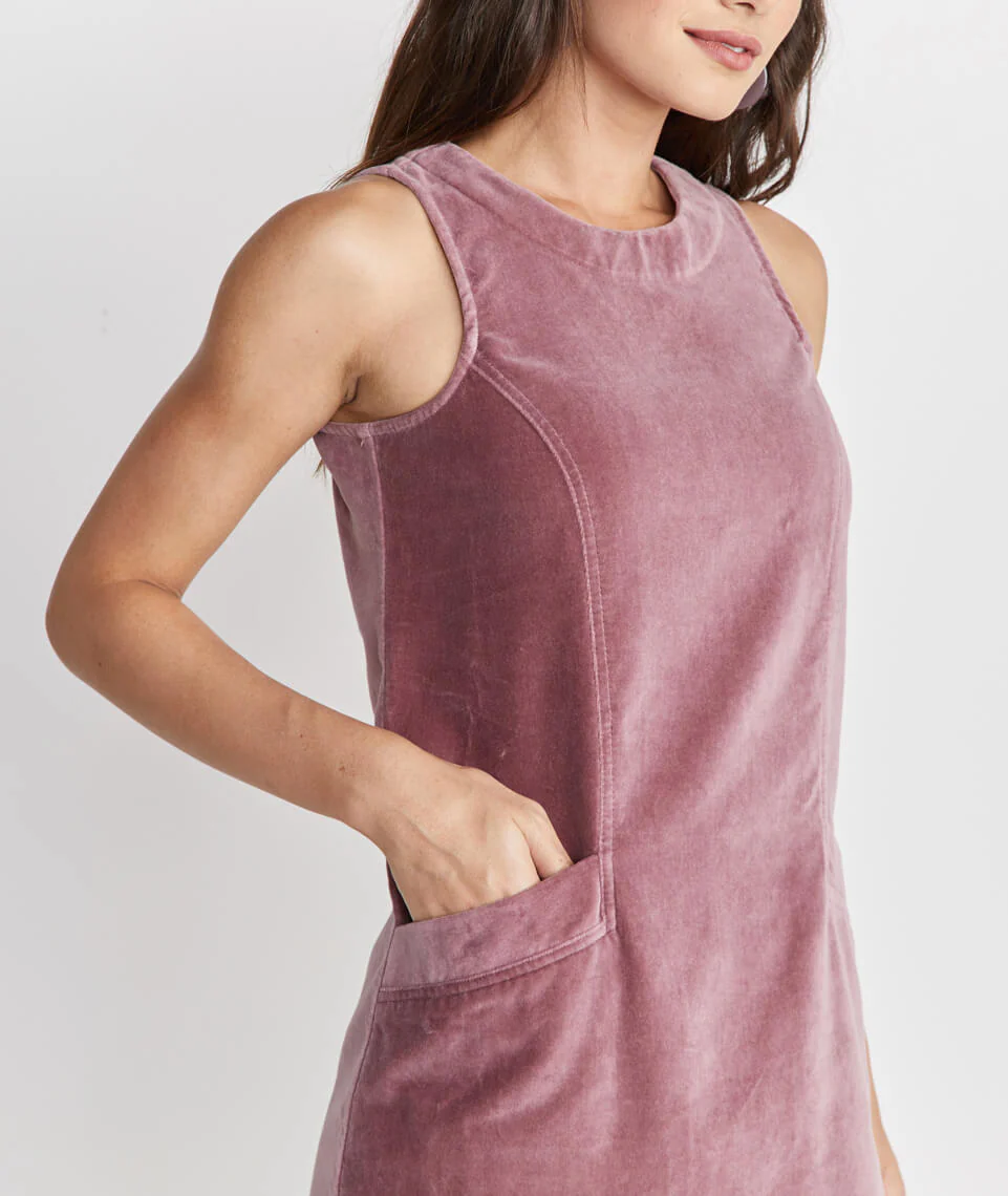 Cizon Velvet Shift Dress in Mauve