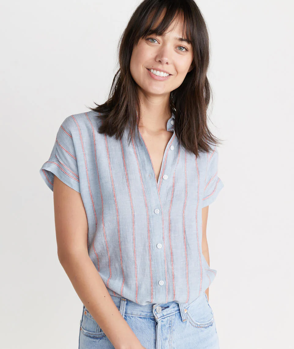 Paige Button Down in Ashley Blue