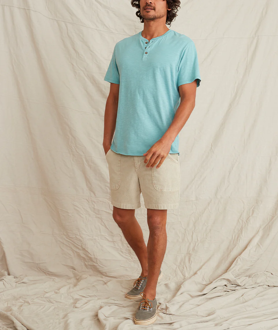 Short Sleeve Henley in Green Mist