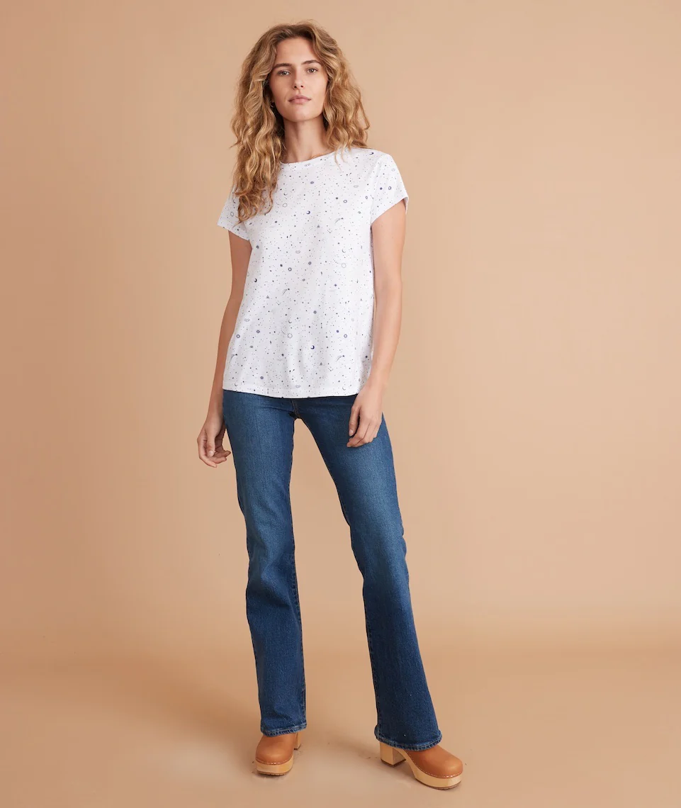 Swing Crew Tee in White Celestial Print