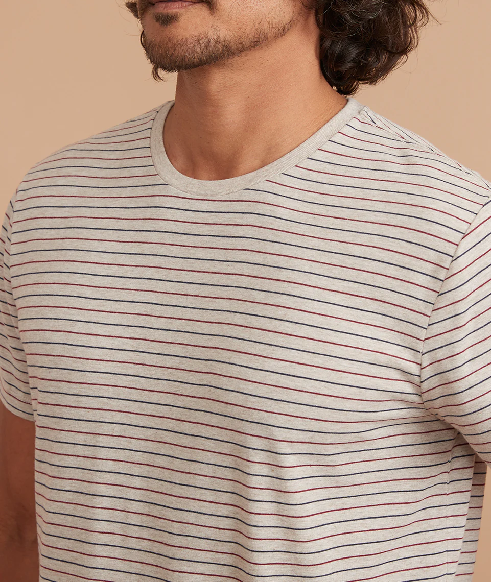 Signature Crew Tee in Oatmeal Heather Stripe