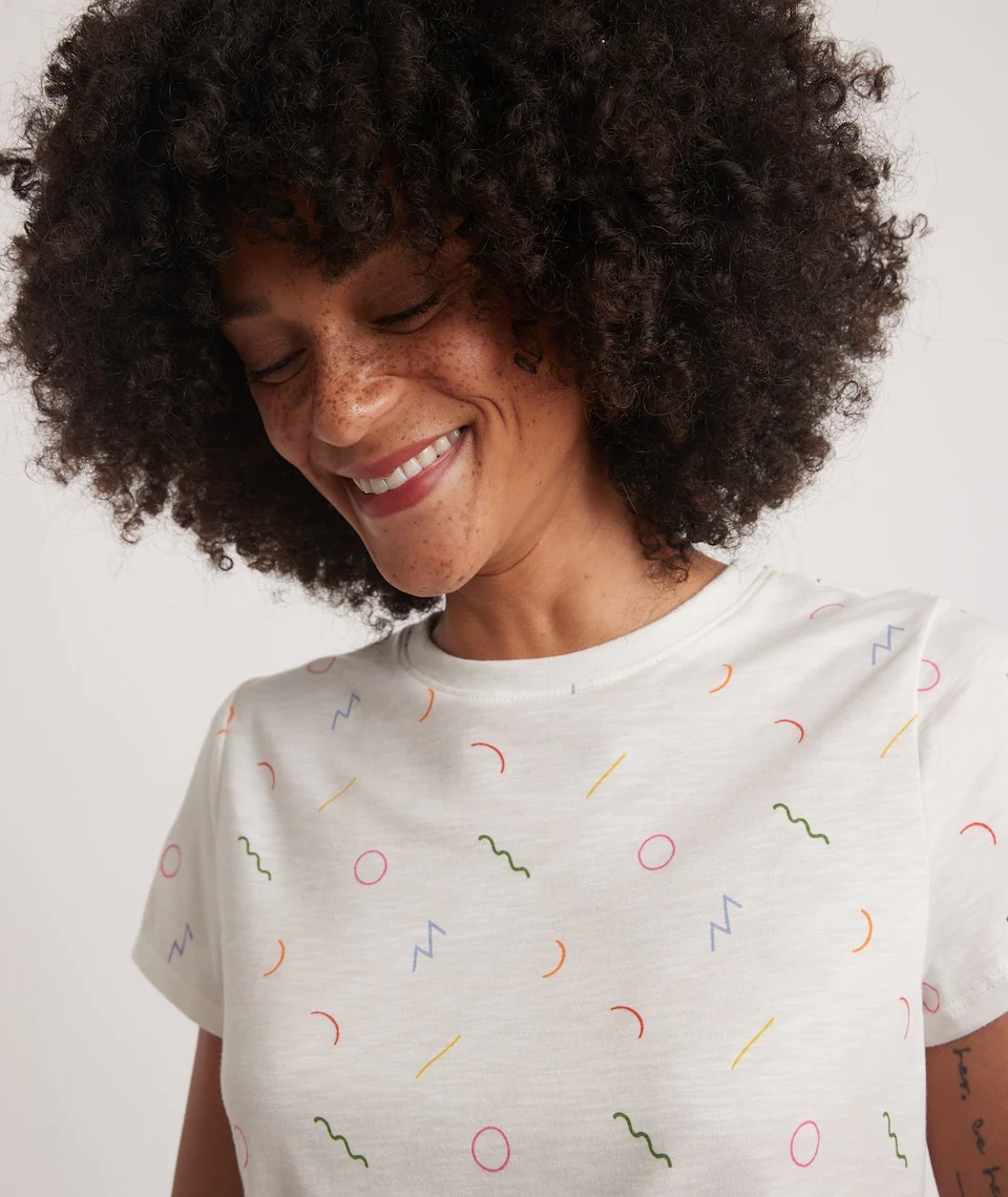 Classic Crew Tee in Multi Noodle Print