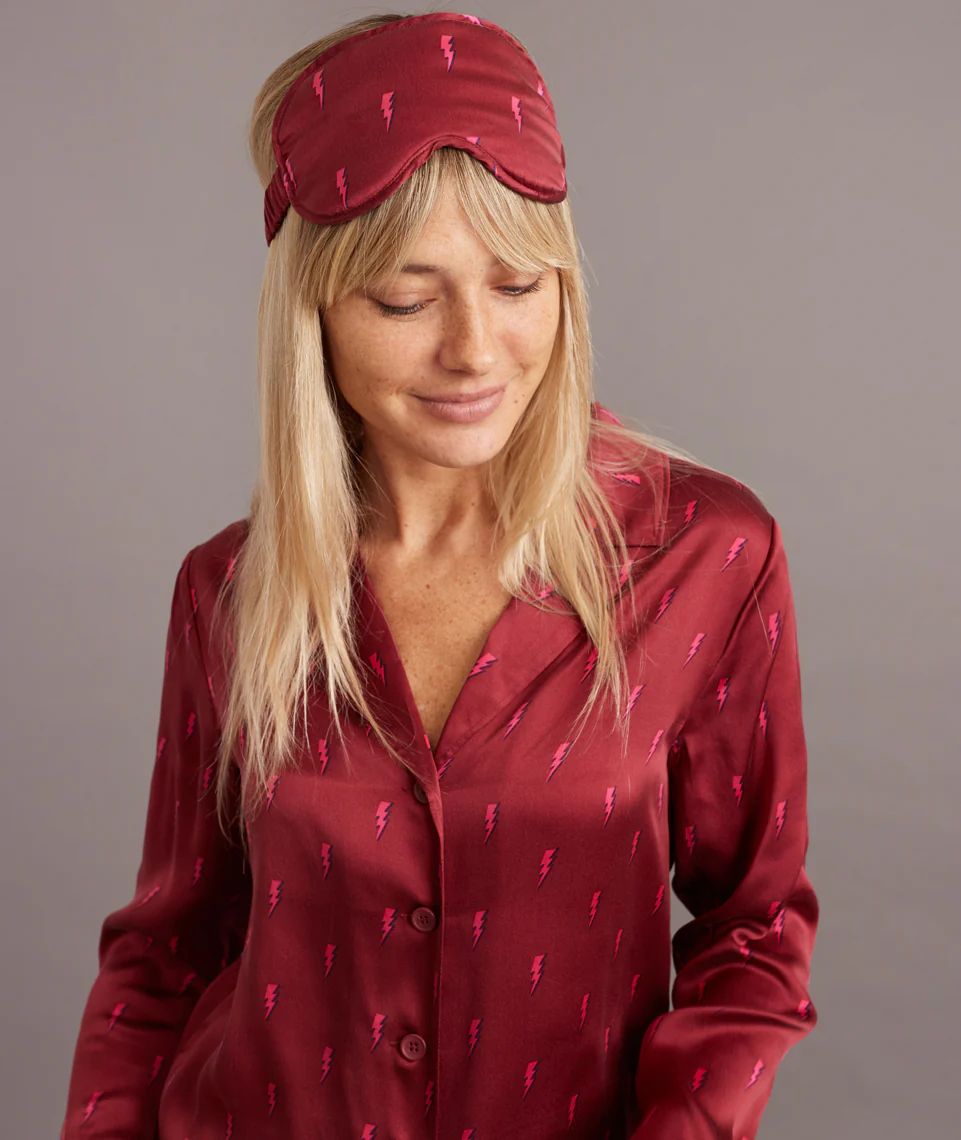 Washable Silk Sleep Mask in Rhododendron Lightning Bolt Print