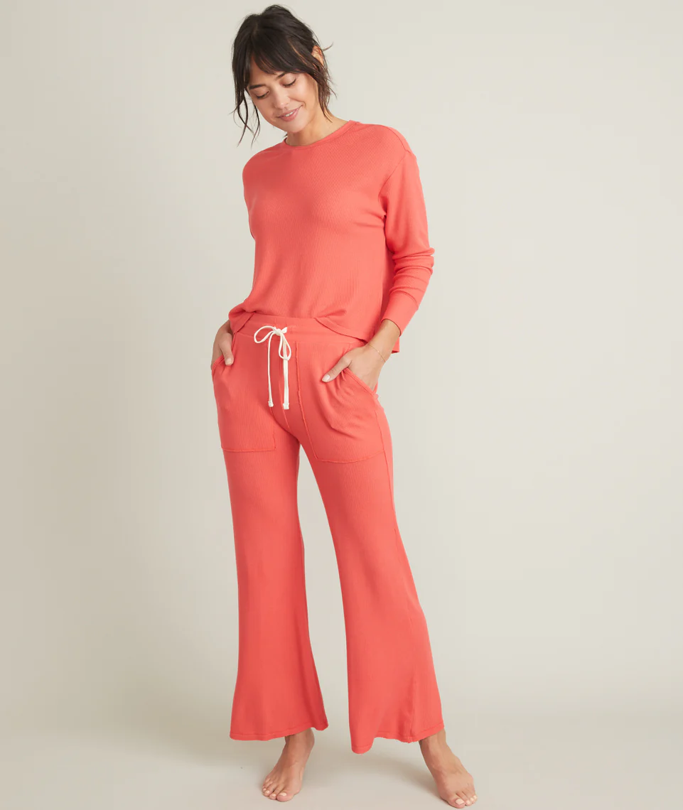 Luxe Waffle PJ Top in Bittersweet Red