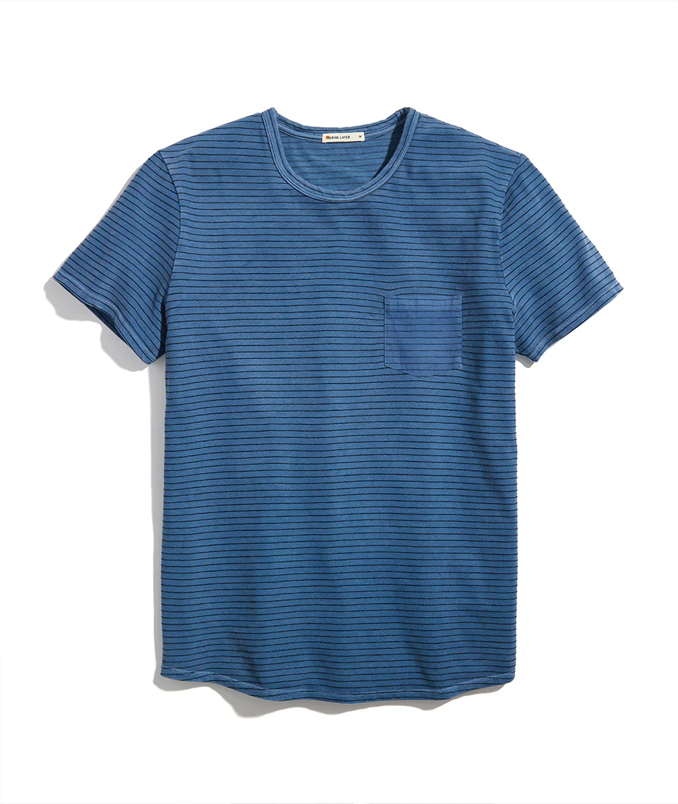 Vintage Heavy Slub Pocket Tee in Coronet Blue Stripe