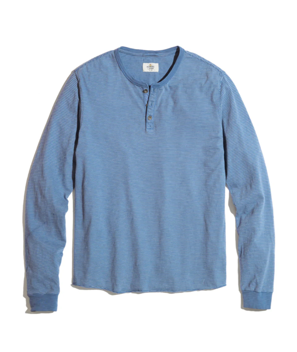 Lightweight Henley in Vintage Indigo Stripe