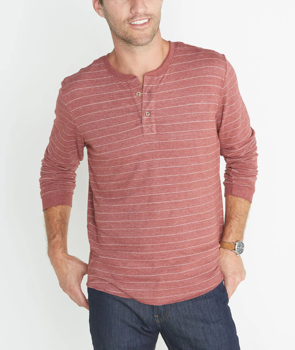 Double Knit Henley in Syrah Stripe