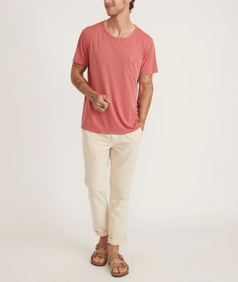 Short Sleeve Hemp Cotton Pocket Tee in Faded Rose