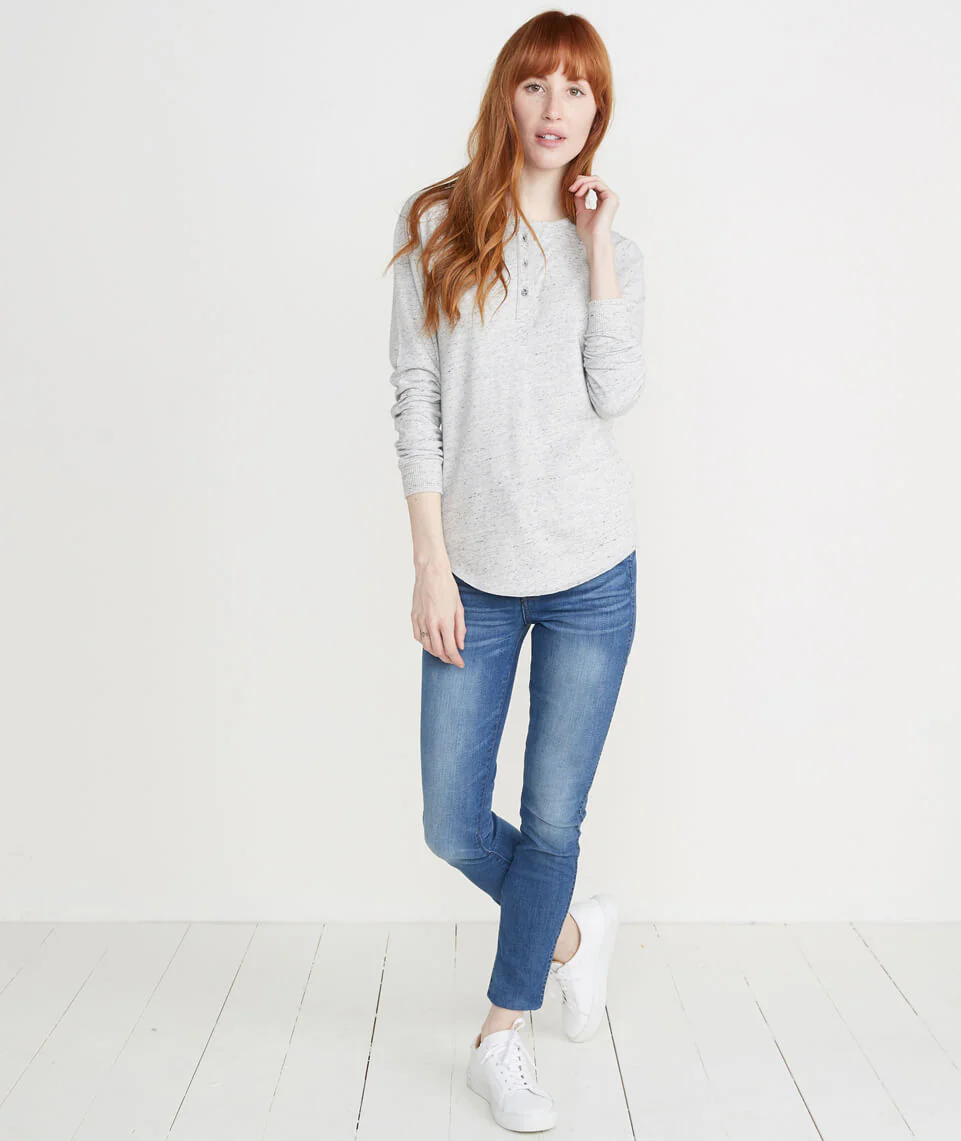 Double Knit Henley in Light Heather Ash