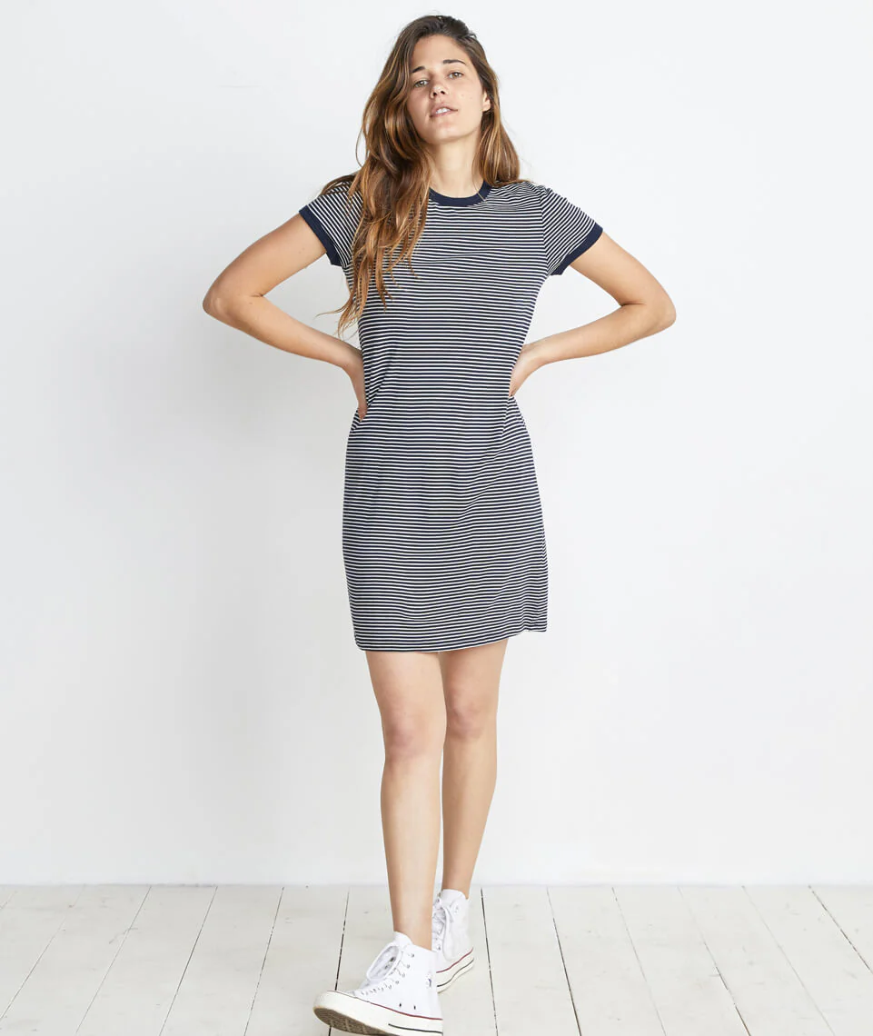 Sandra T-Shirt Dress in Navy/White