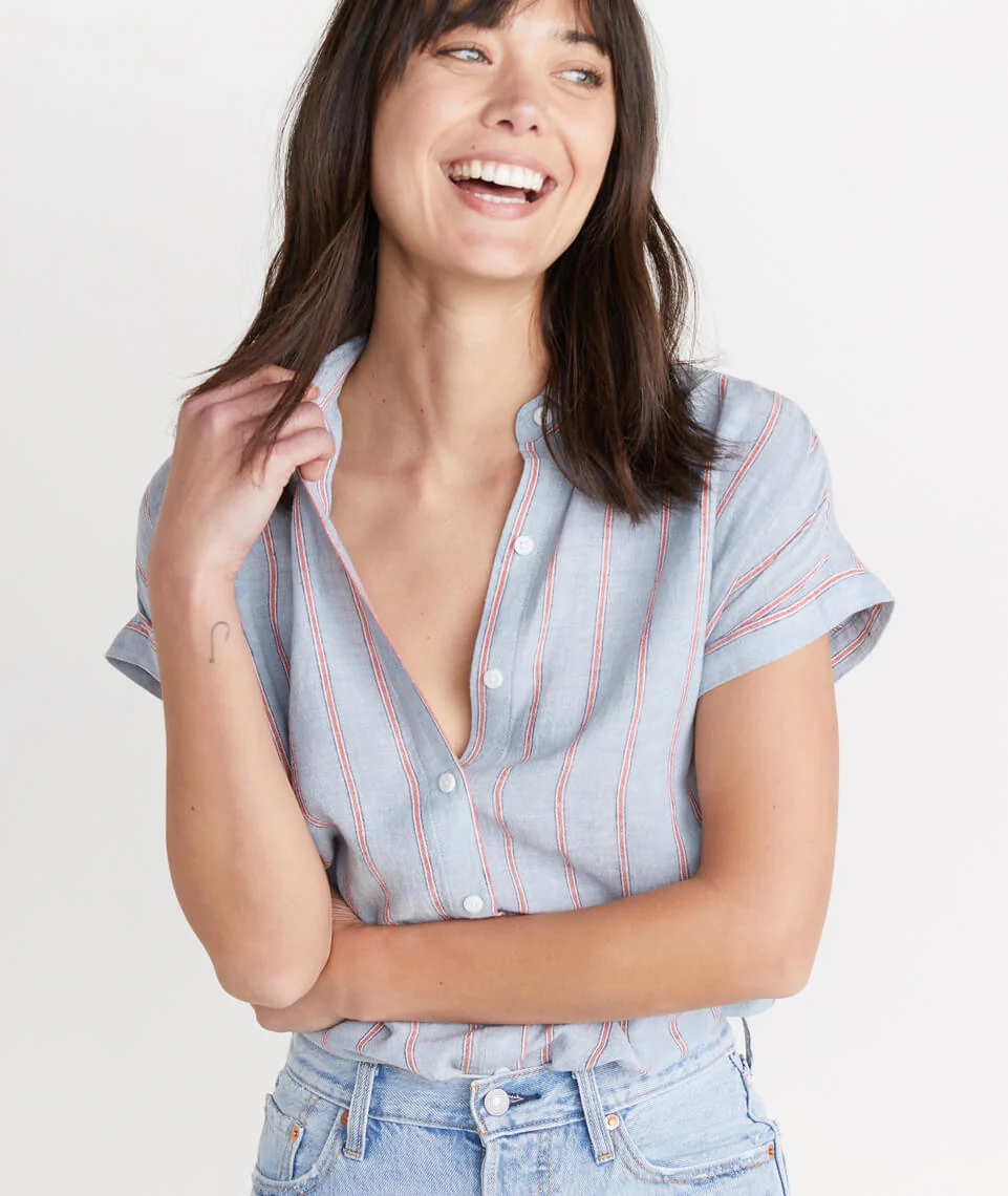 Paige Button Down in Ashley Blue