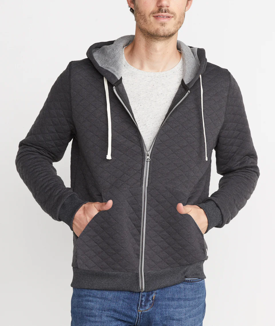 Quilted Zip Hoodie in Charcoal Heather