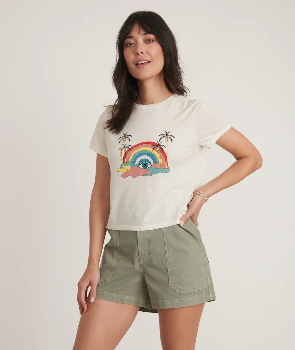 Crop Graphic Tee in Rainbow Palm