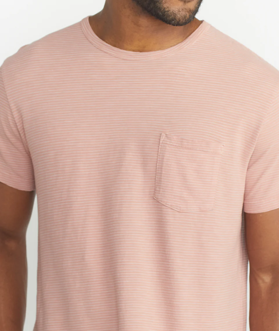 Saddle Pocket Tee in Pink/White Stripe