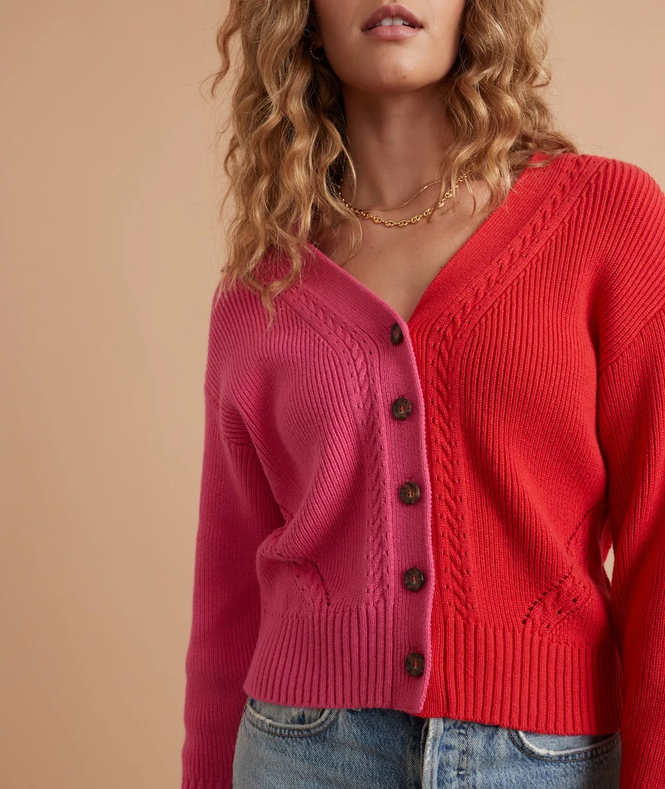 Robin Crop Cardigan in Bubblegum/Vermillion