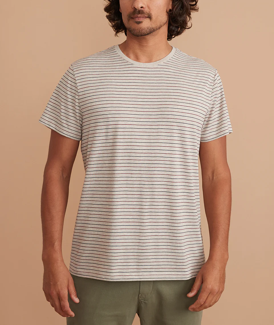 Signature Crew Tee in Oatmeal Heather Stripe