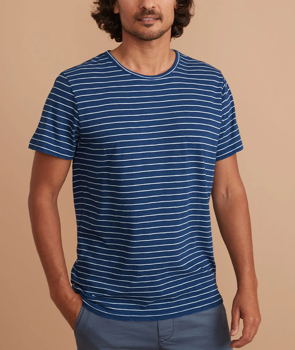 Signature Crew Tee in Indigo/White Stripe