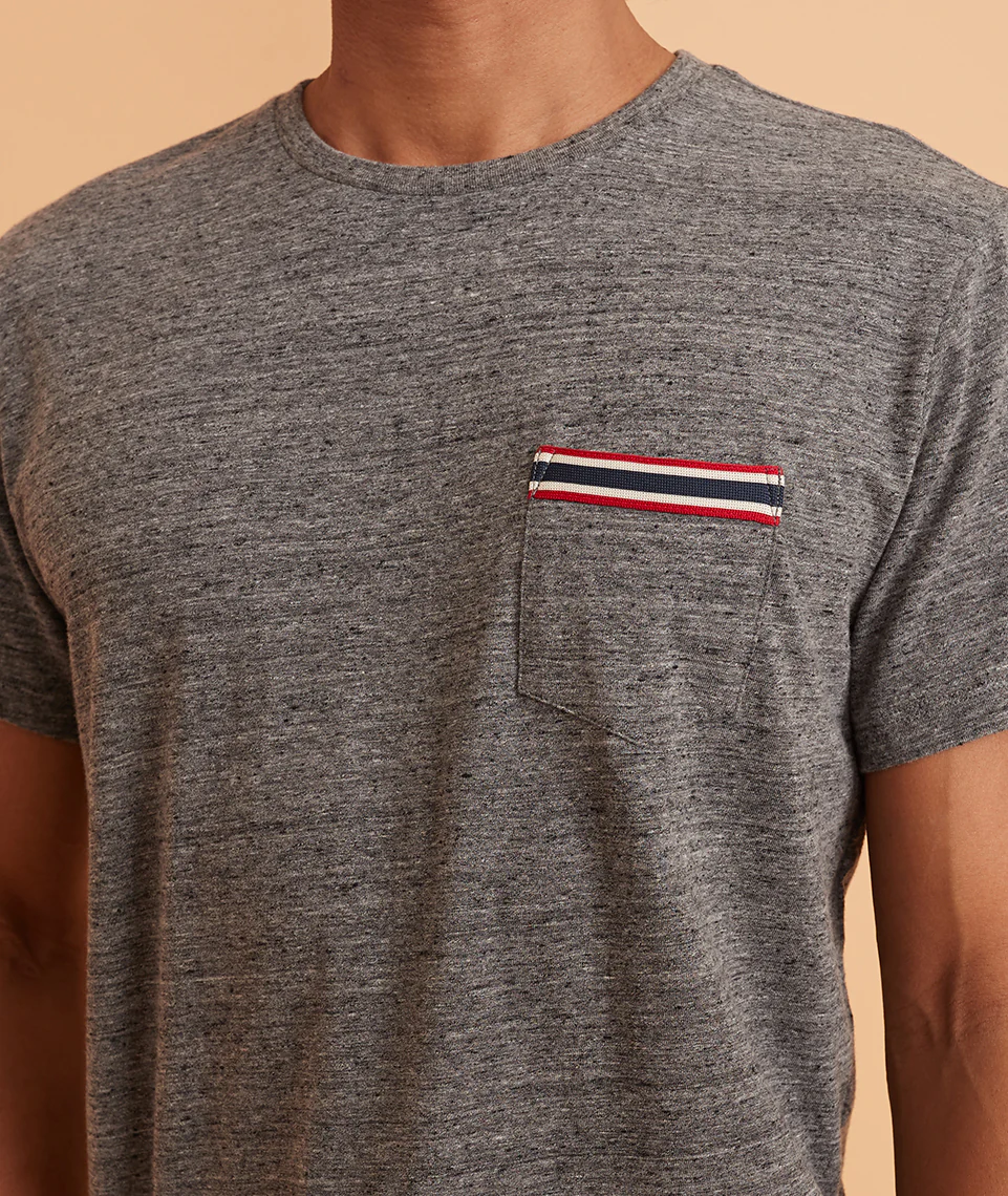 Re-Spun Taped Pocket Tee in Heather Grey Neps