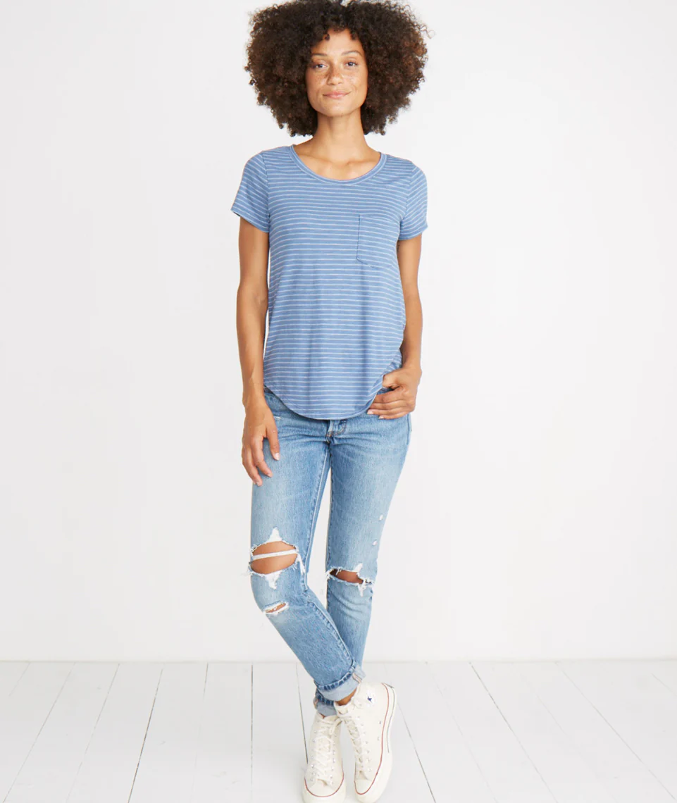 Boyfriend Saddle Tee in Blue/White