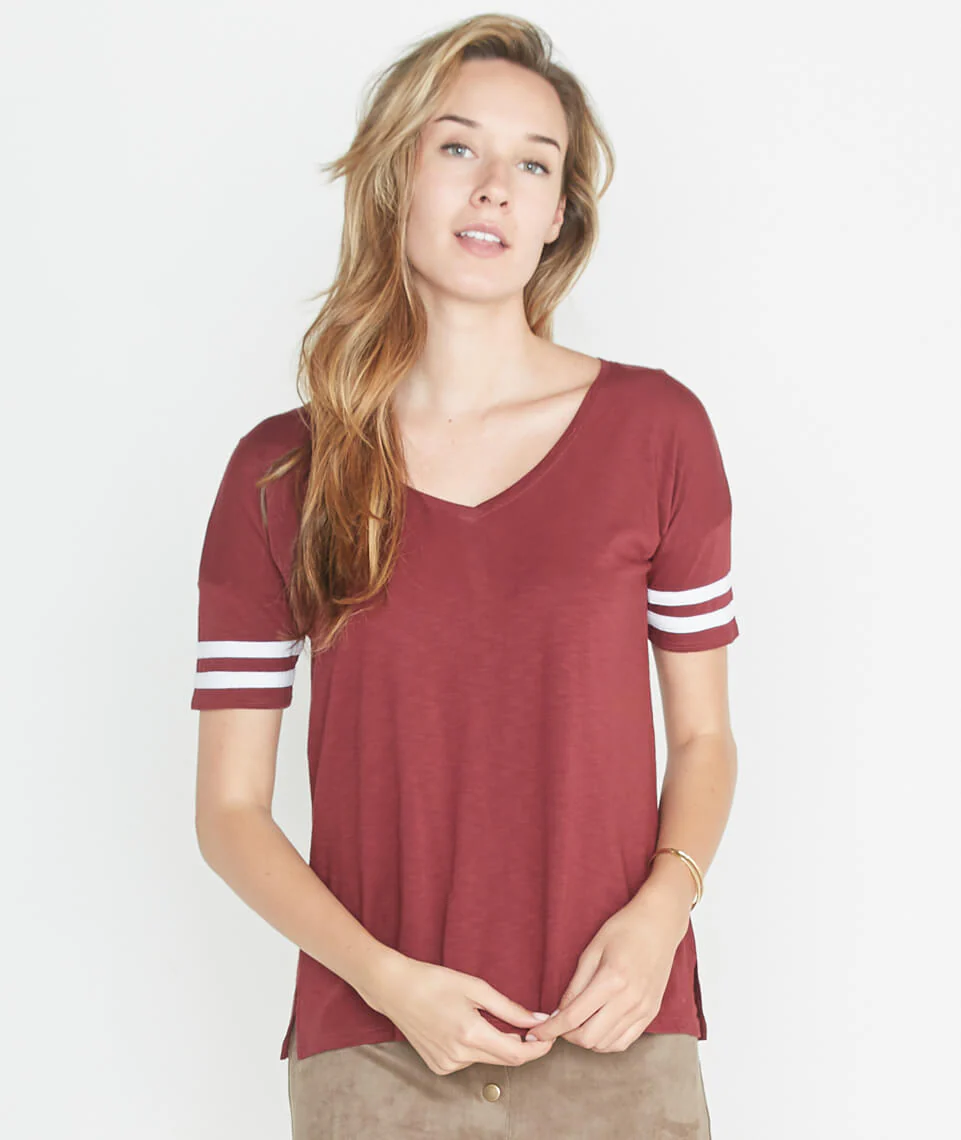 Varsity Stripe Tee in Merlot
