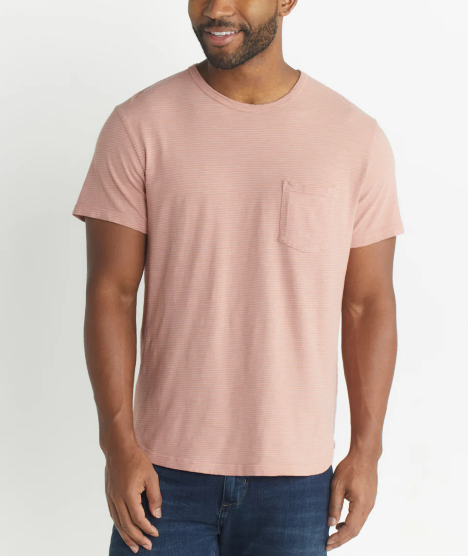 Saddle Pocket Tee in Pink/White Stripe