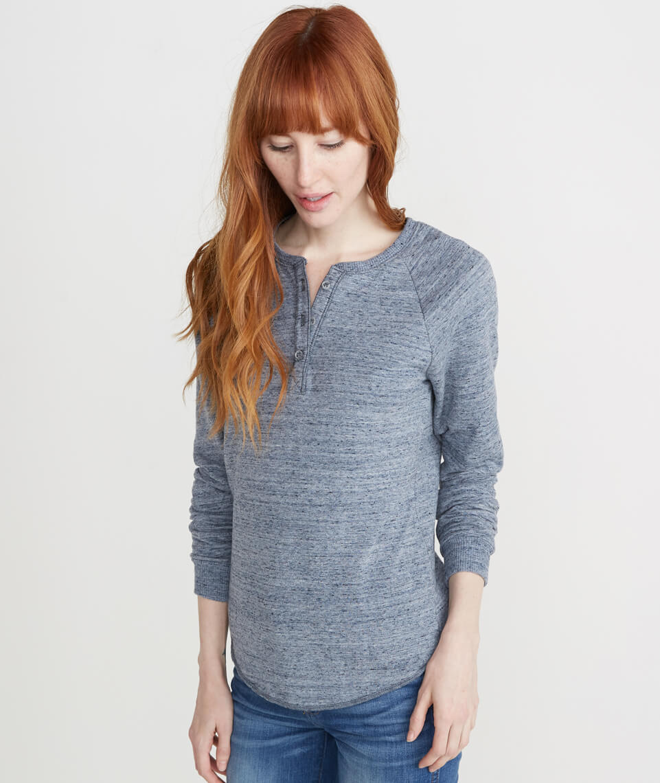 Double Knit Henley in Denim Flax