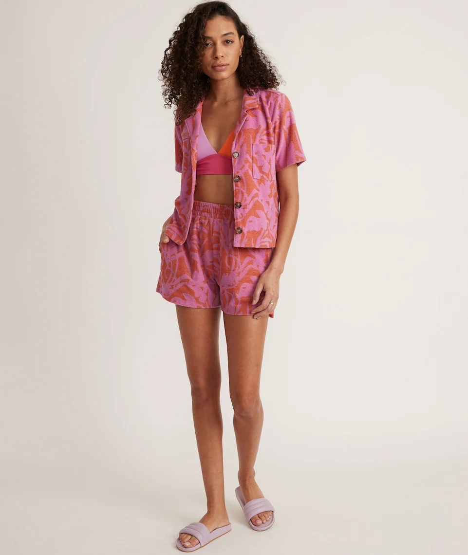 Terry Out Short in Orange/Lavender Floral Print