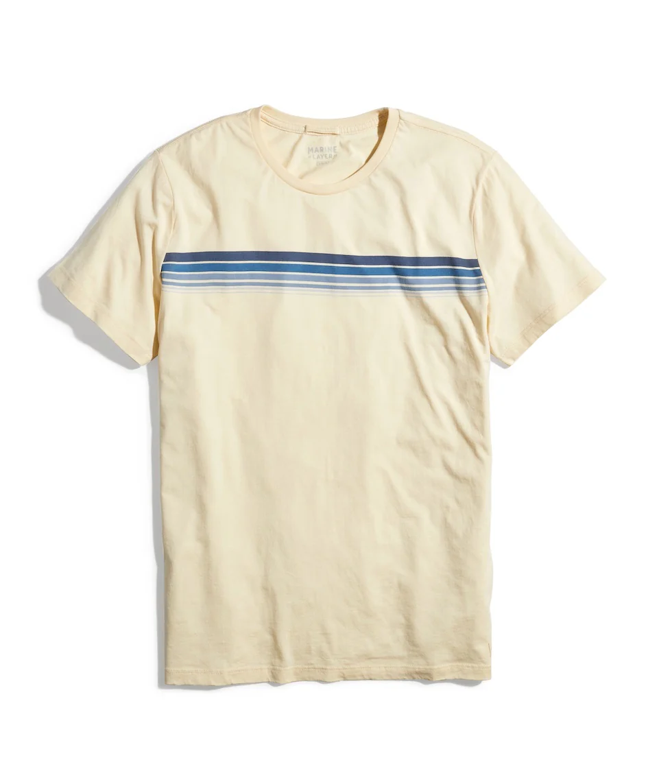 Signature Crew Graphic Tee in Antique White Chest Stripe