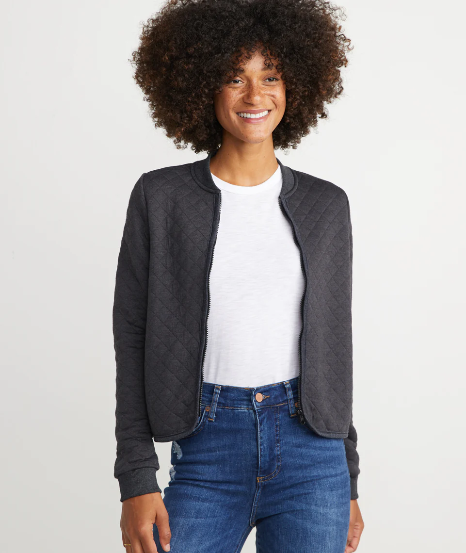 Mya Quilted Swing Bomber in Charcoal