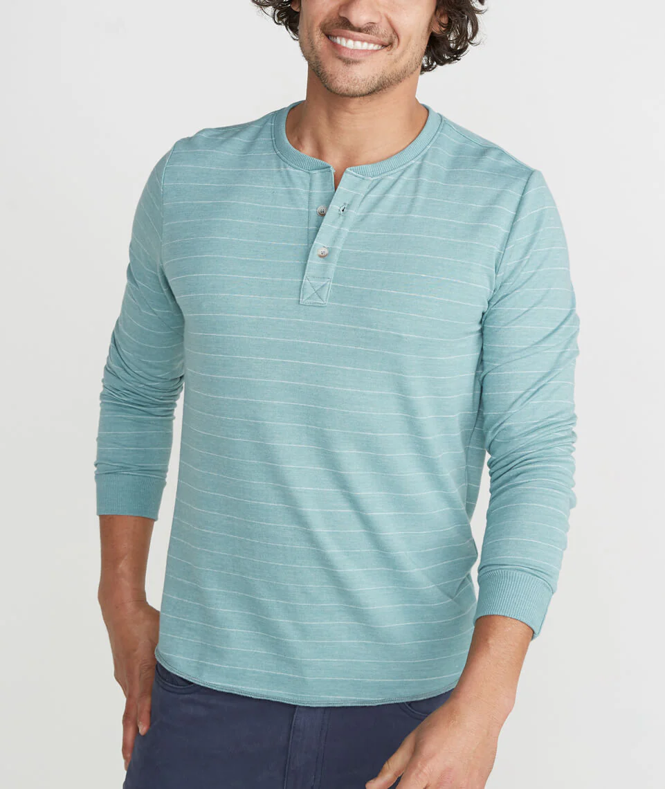 Double Knit Henley in Surf Green