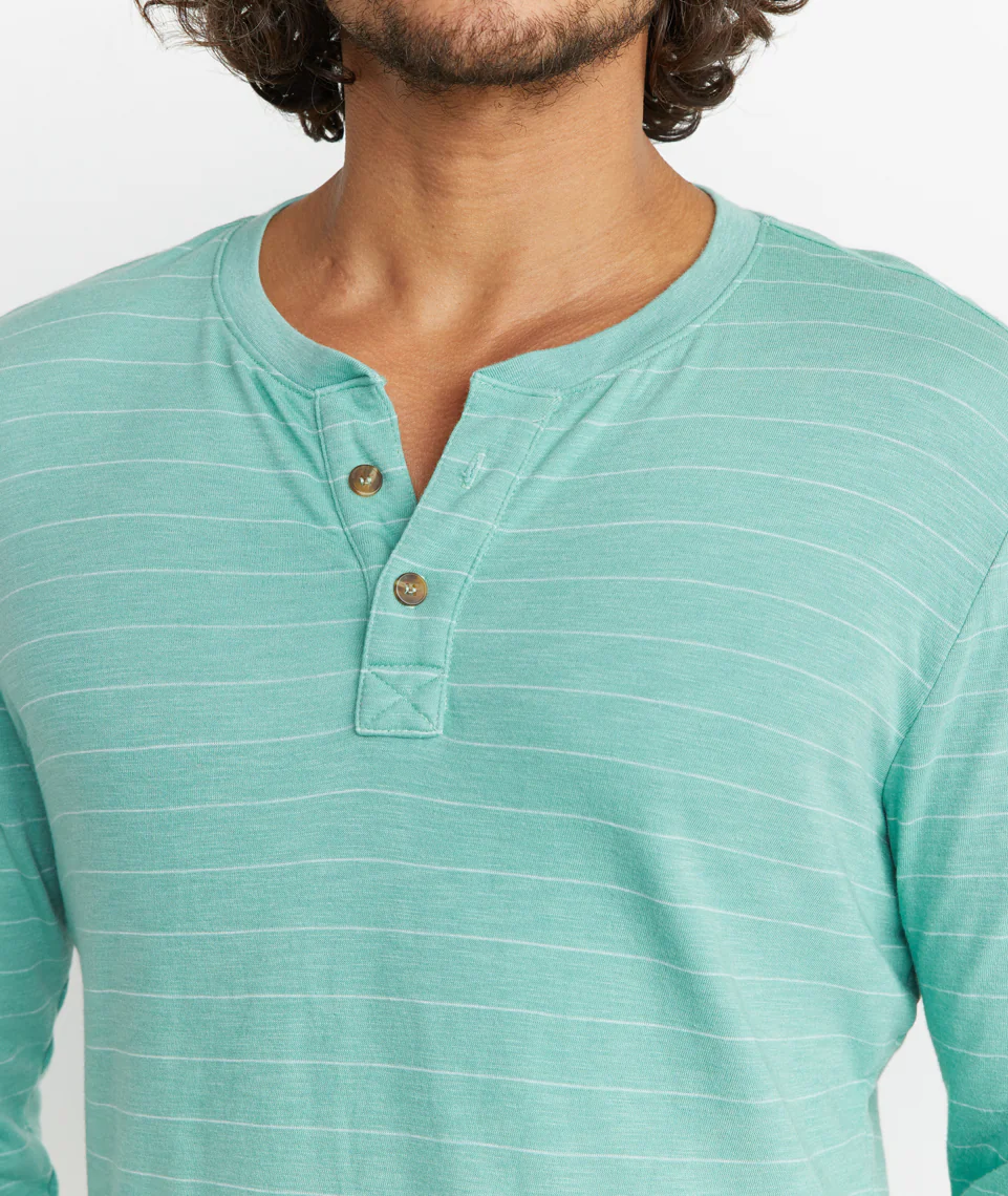 Double Knit Henley in Malachite Stripe