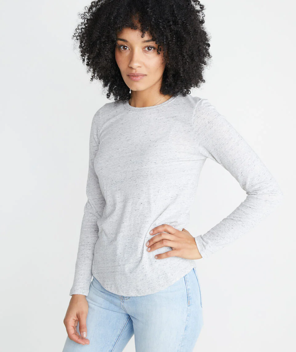 Clover Longsleeve Saddle Tee in Light Heather Ash