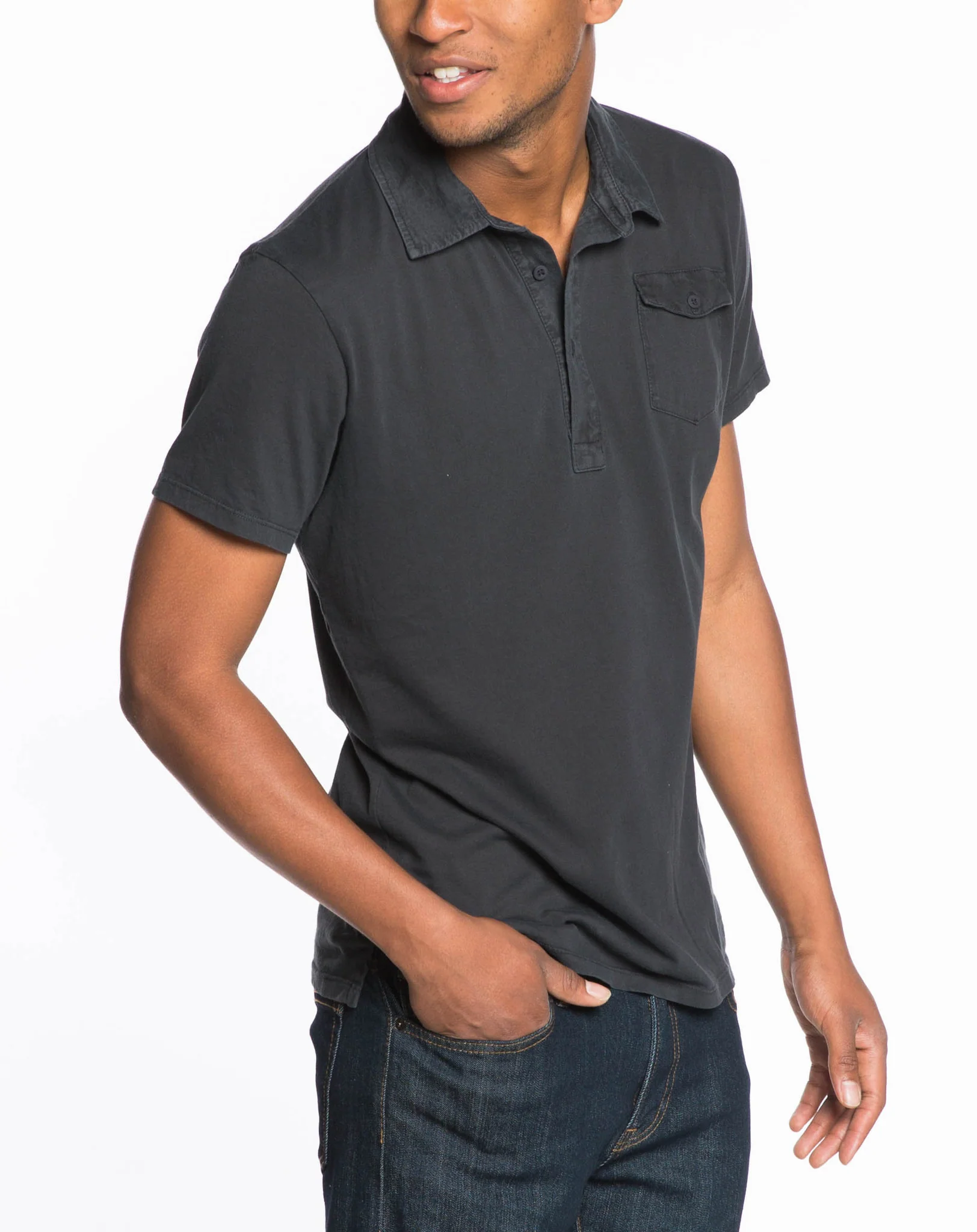 Sueded Jersey Polo - Asphalt