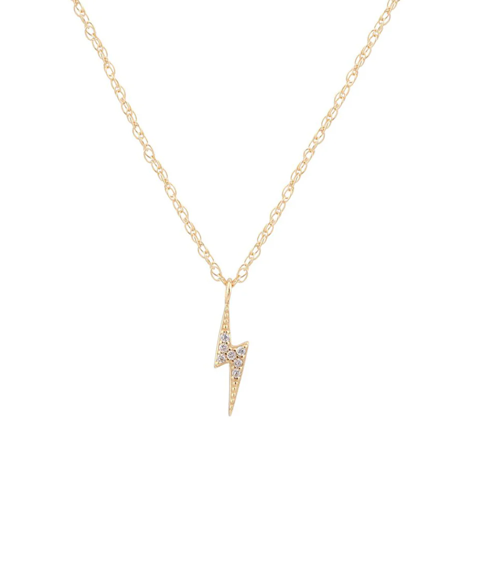 Kris Nations Lightning Bolt Pave Charm Necklace in Gold