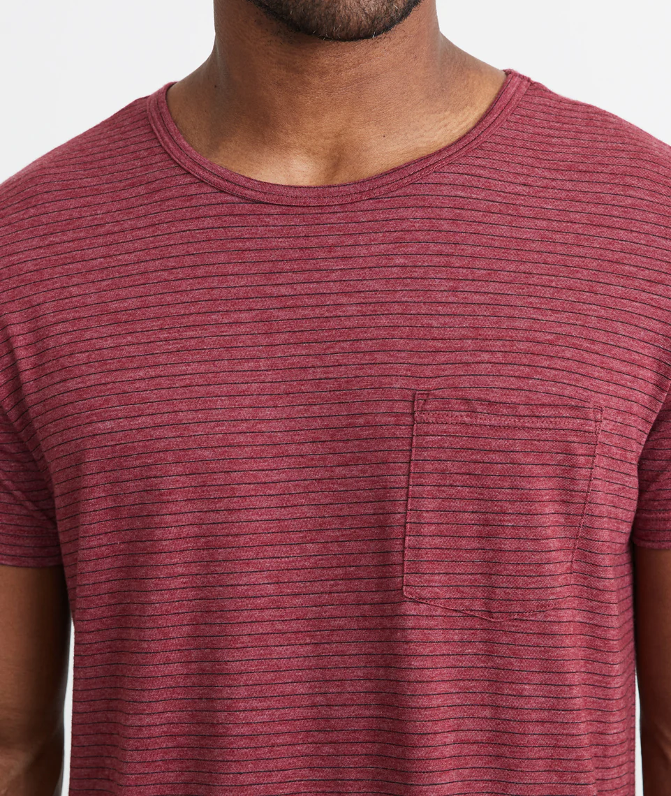 Saddle Pocket Tee in Tawny Port/Black Stripe