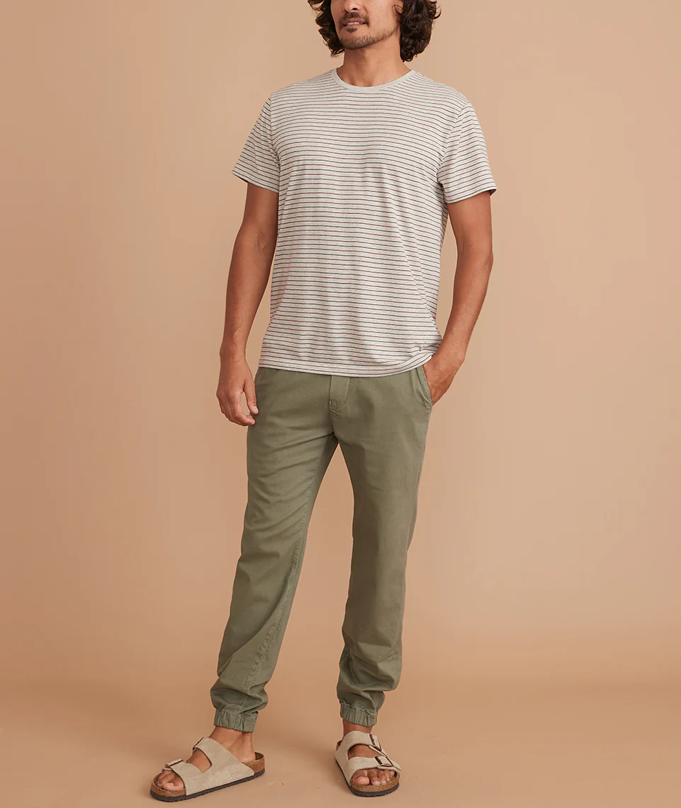 Signature Crew Tee in Oatmeal Heather Stripe